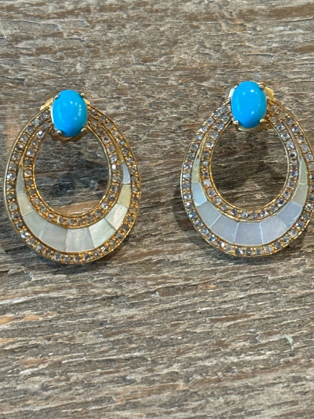 The Woods Fine Jewelry Mother of Pearl, Turquoise and Pave Earrings - NEW!